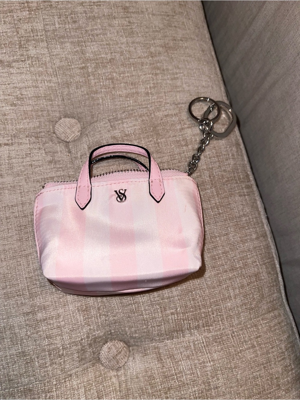 Victoria's Secret Pink Striped Mini Tote Keychain Charm